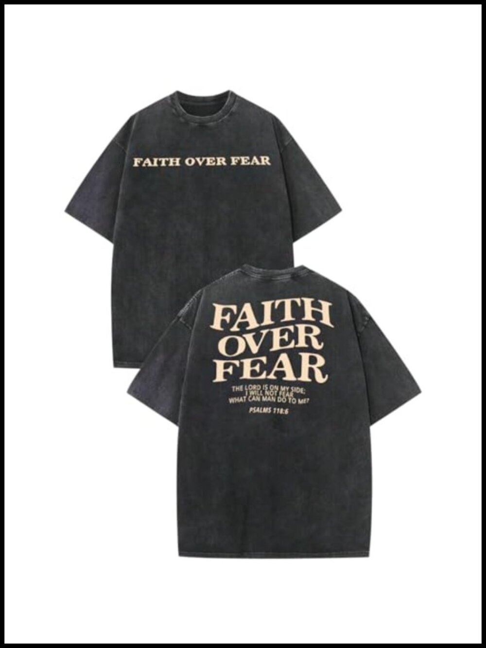 Faith Over Fear Men's Christian T-Shirt Cotton Acid Washed Religious Tee